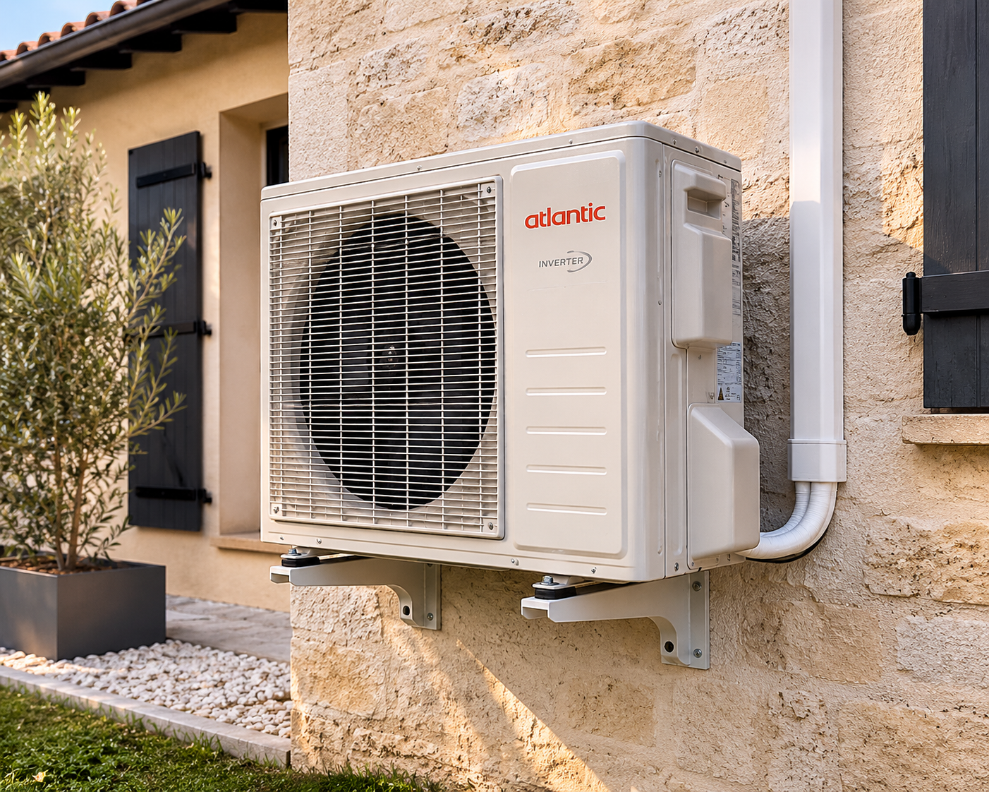 Unité extérieure Atlantic Fujitsu DC Inverter — installation climatisation réversible à Libourne par HE2M